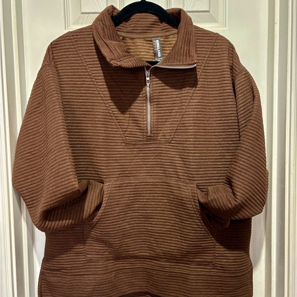 Brown Ribbed Half-Zip Pullover - Picture 1 of 3